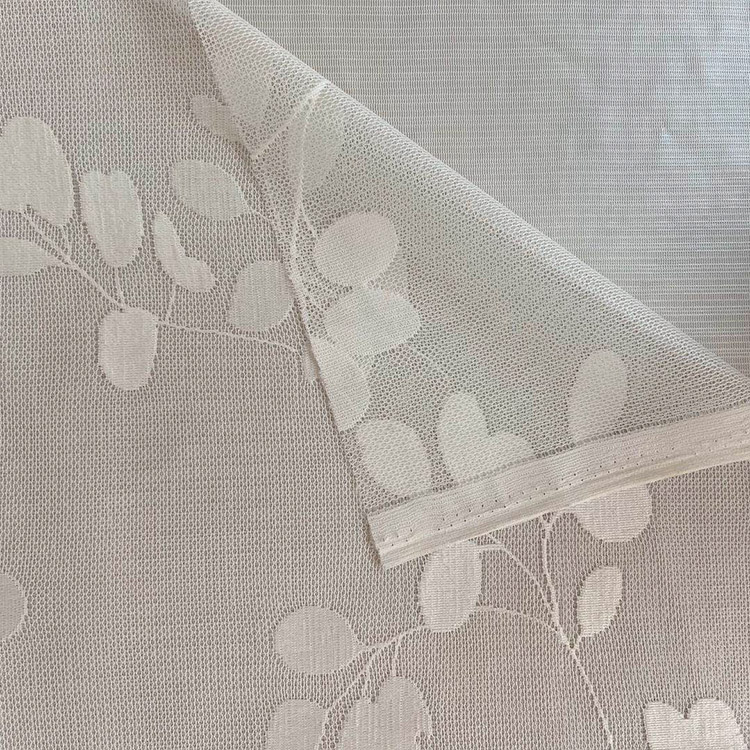 Оптовый дизайн 100 полиэстер лист узор жаккардовая трикотажная сетчатая рубашка прозрачная ткань для занавесок спальня