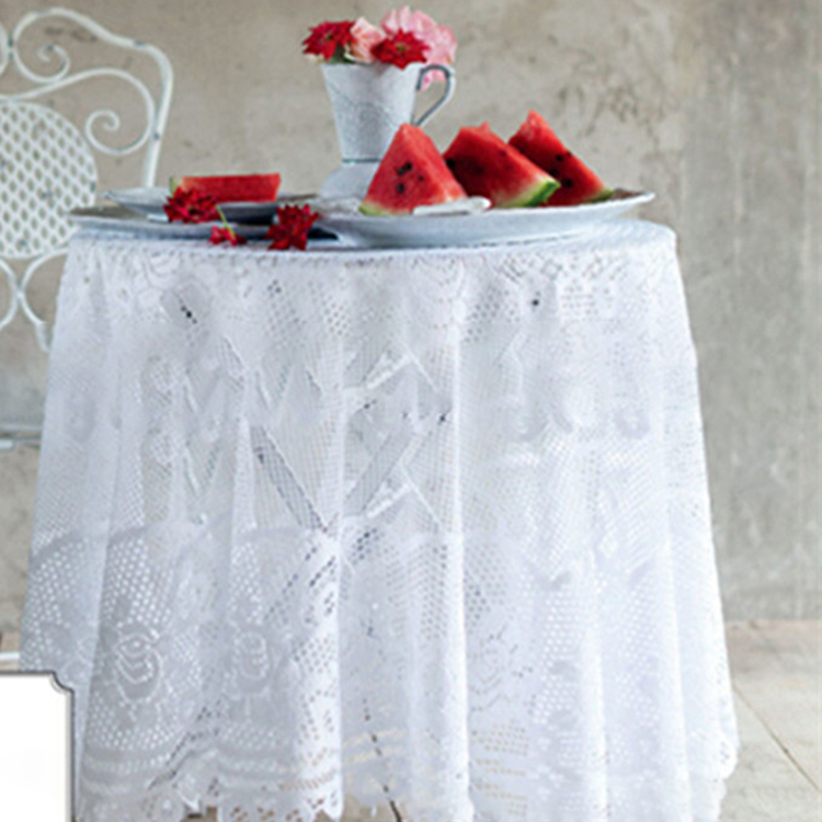 Изготовленная на заказ цветочная обеденная полиэфирная свадебная белая жаккардовая простая круглая кружевная скатерть