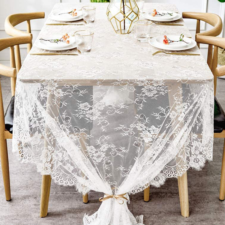 Свадебная полиэфирная белая обложка, кружевная цветочная ткань для обеденного стола, скатерть